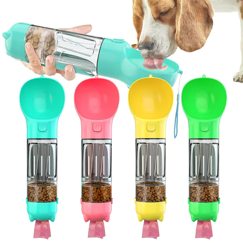 Portable 3-in-1 Dog Water Bottle and Feeder Blue, Pink, Yellow, Green