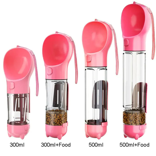 Portable 3-in-1 Dog Water Bottle and Feeder- Pink Some just water, some with water and food.