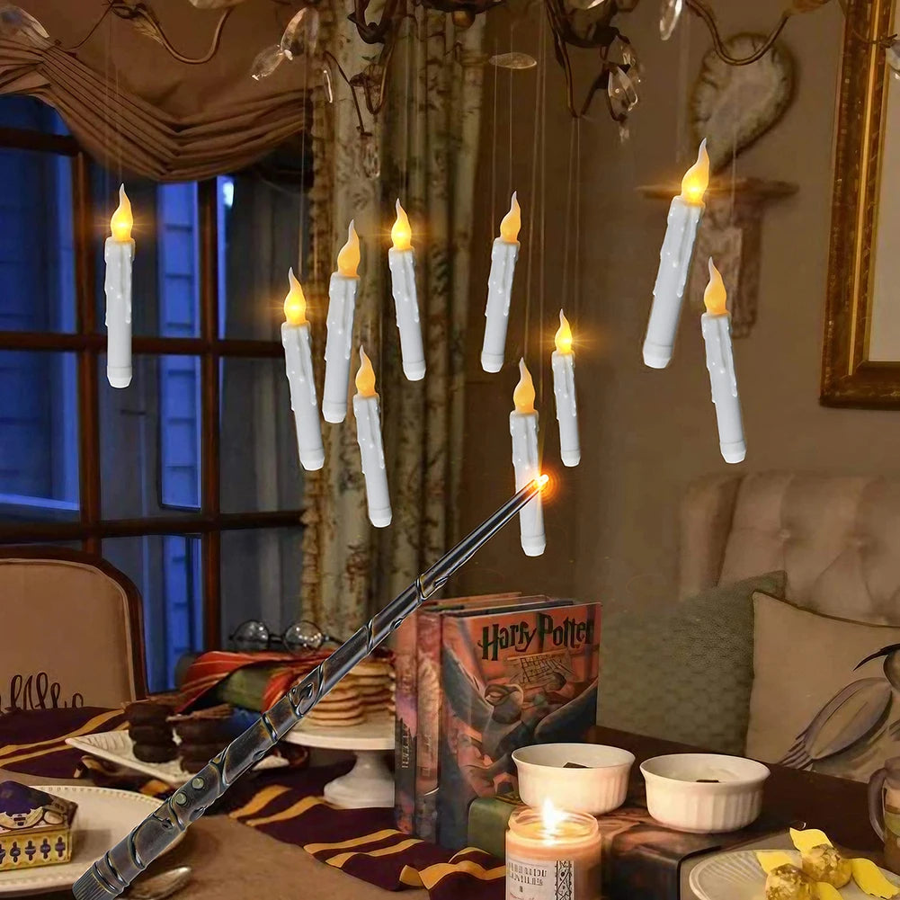 12 Pc LED Floating Candles With Wand Remote Magic Hanging Candles