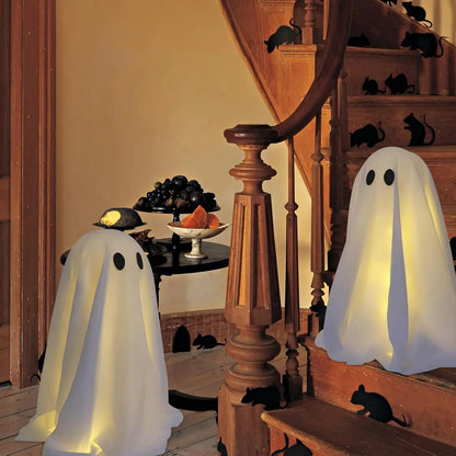 Spooky Lighted White Ghosts Cloth Standing Decoration w/ LED Lights