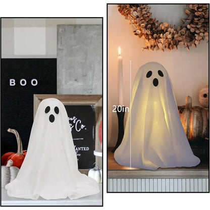 Spooky Lighted White Ghosts Cloth Standing Decoration w/ LED Lights