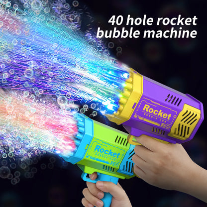 40 Hole Rocket Launcher Electric Automatic Bubble Gun, Purple, Green