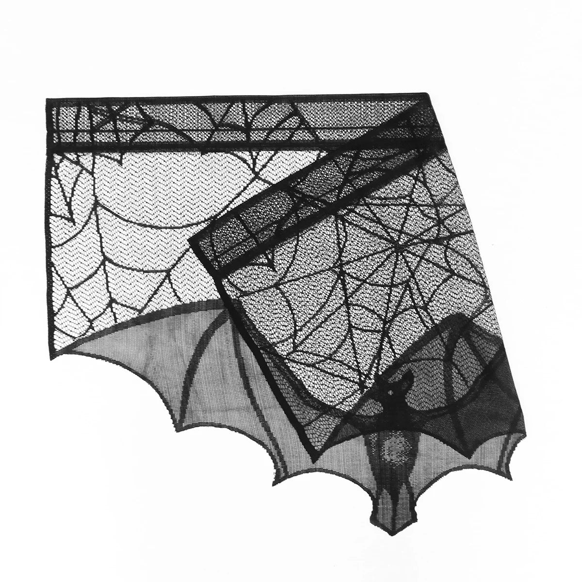 Halloween Fireplace Bat Spider Web Lace Mantle Scarf