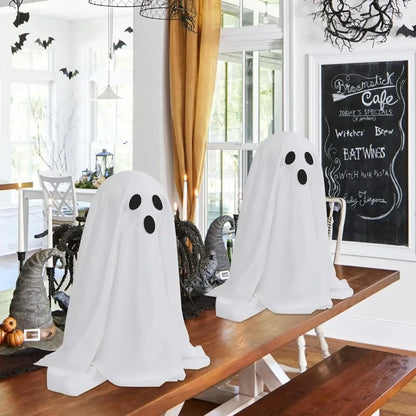 Spooky Lighted White Ghosts Cloth Standing Decoration w/ LED Lights