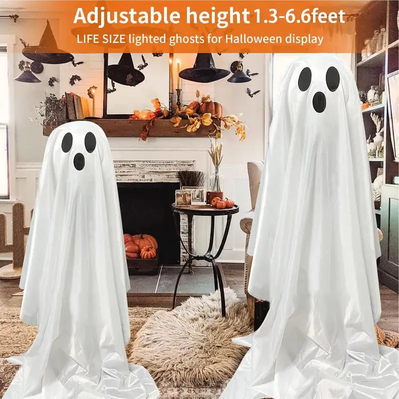 Spooky Lighted White Ghosts Cloth Standing Decoration w/ LED Lights