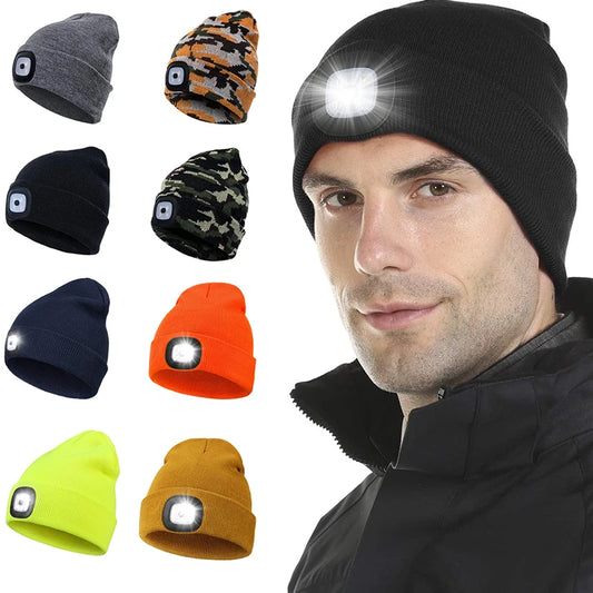 Led Light Knit Elastic Beanie Unisex Headlight