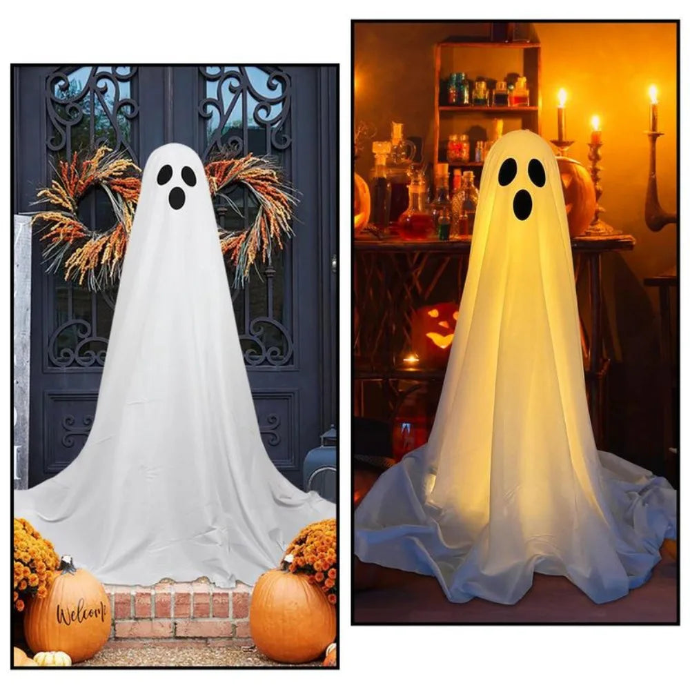 Spooky Lighted White Ghosts Cloth Standing Decoration w/ LED Lights