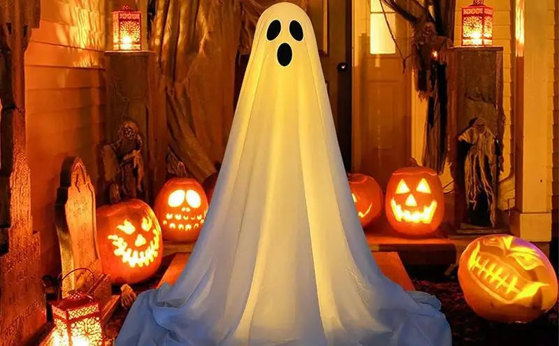 Spooky Lighted White Ghosts Cloth Standing Decoration w/ LED Lights