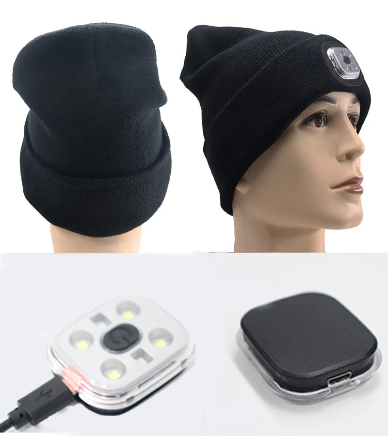 Led Light Knit Elastic Beanie Unisex Headlight