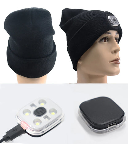 Led Light Knit Elastic Beanie Unisex Headlight