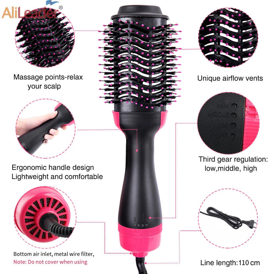 Thermal Brush Straightener Curler Massager One Step Volumizer