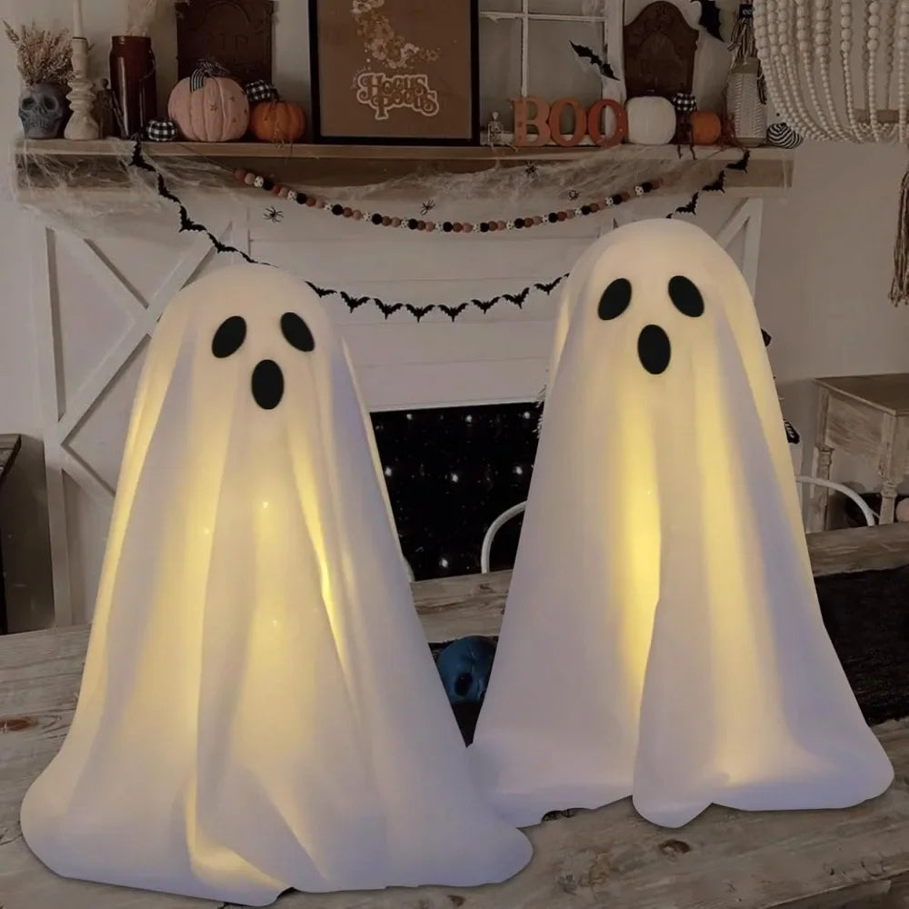 Spooky Lighted White Ghosts Cloth Standing Decoration w/ LED Lights