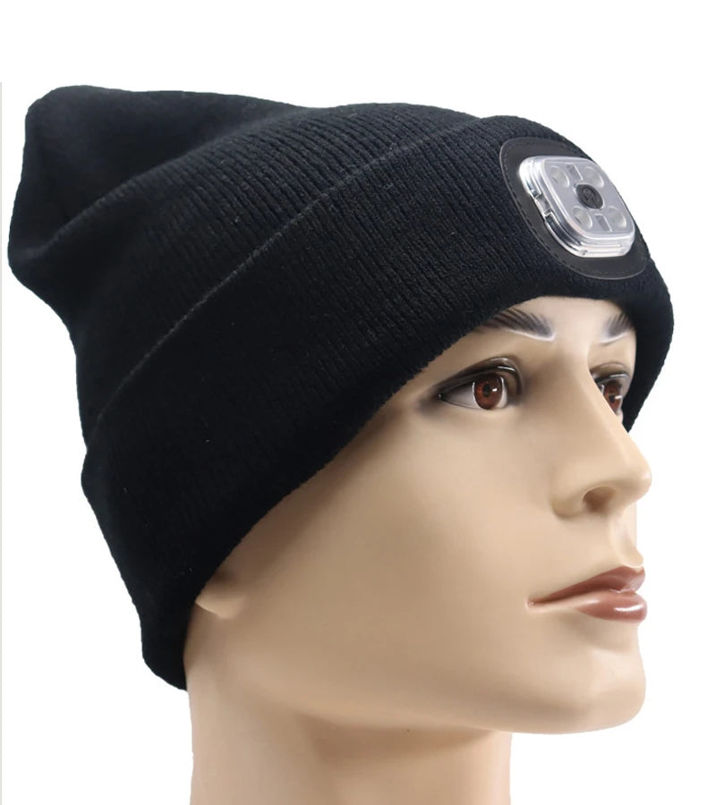 Led Light Knit Elastic Beanie Unisex Headlight