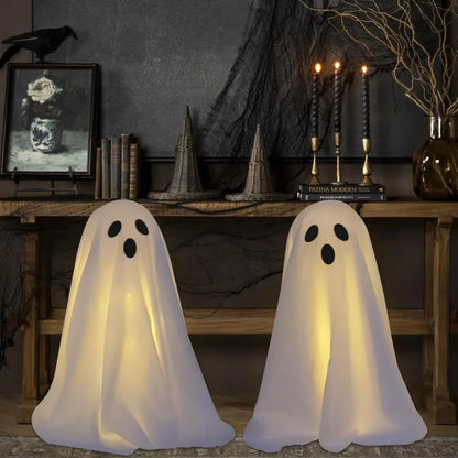 Spooky Lighted White Ghosts Cloth Standing Decoration w/ LED Lights