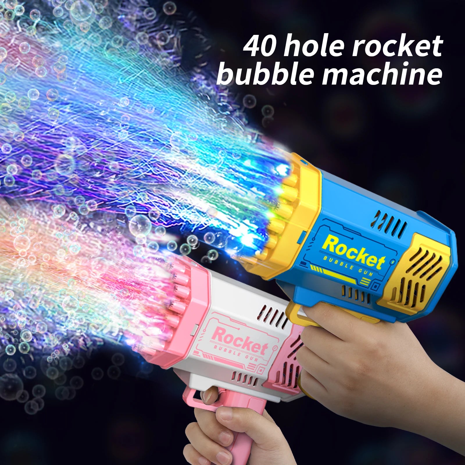 40 Hole Rocket Launcher Electric Automatic Bubble Gun, Blue, Pink