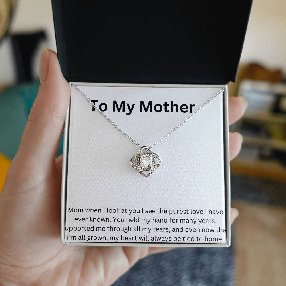 Mom's Love Knot Necklace White Gold