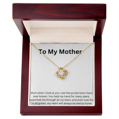 Mom's Love Knot Necklace Yellow Gold Luxury Box