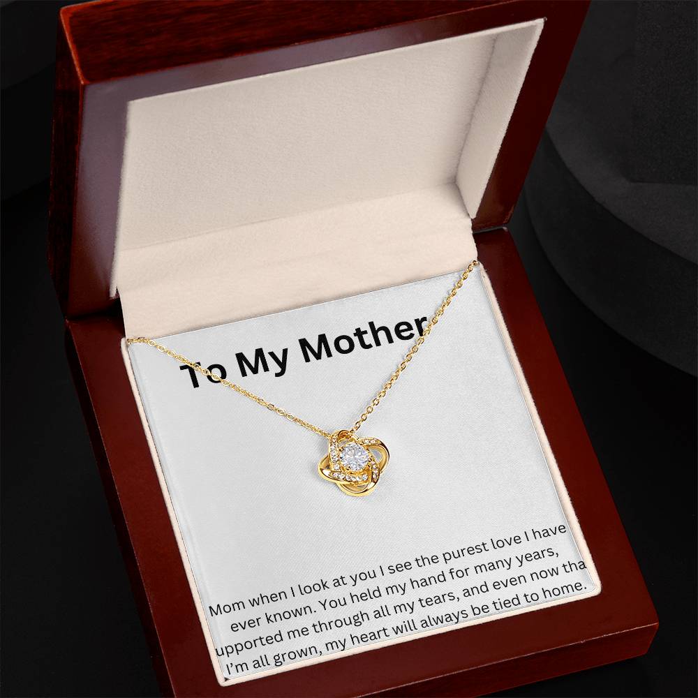 Mom's Love Knot Necklace Yellow Gold Luxury Box