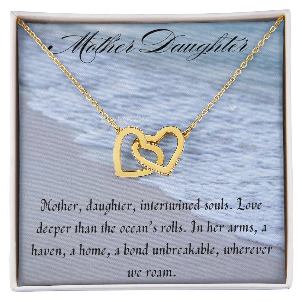 Mother, Daughter Interlocking Hearts Necklace Yellow Gold