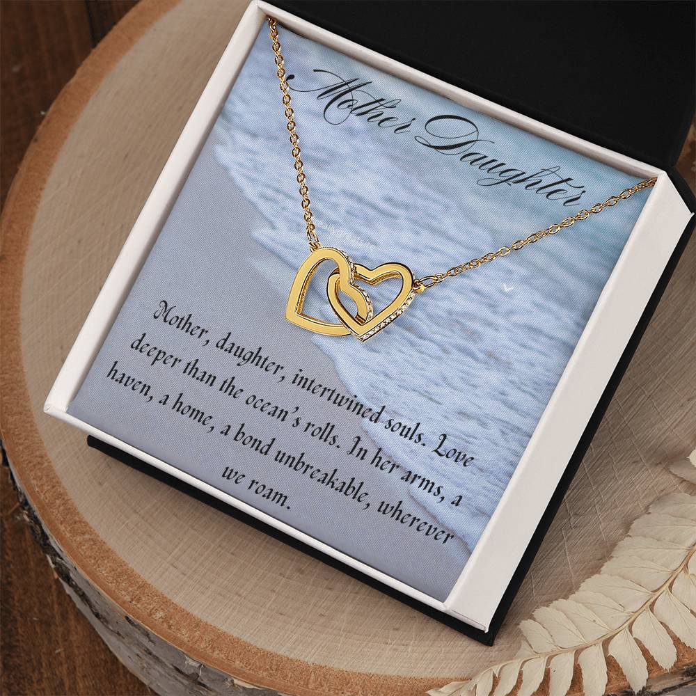 Mother, Daughter Interlocking Hearts Necklace Yellow Gold