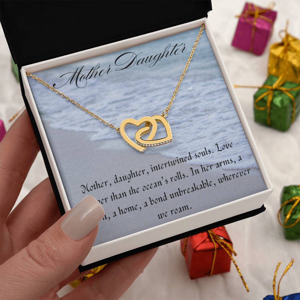 Mother, Daughter Interlocking Hearts Necklace Yellow Gold