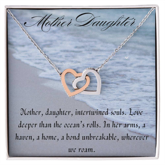 Mother, Daughter Interlocking Hearts Necklace Steele & Rose Gold