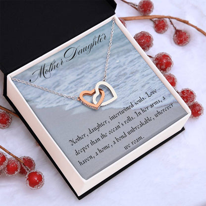 Mother, Daughter Interlocking Hearts Necklace Steele & Rose Gold