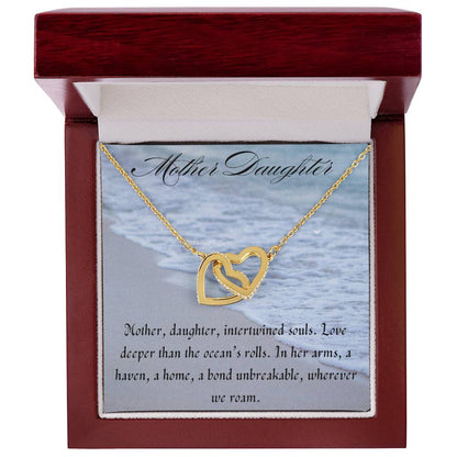 Mother, Daughter Interlocking Hearts Necklace Yellow Gold Luxury Box