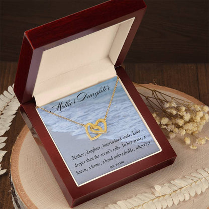 Mother, Daughter Interlocking Hearts Necklace Yellow Gold Luxury Box