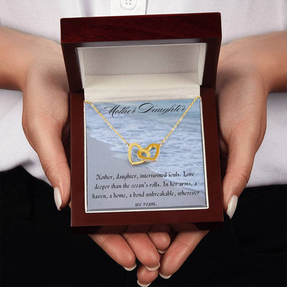 Mother, Daughter Interlocking Hearts Necklace Yellow Gold Luxury Box