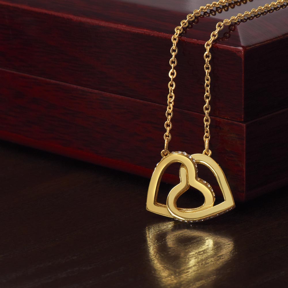 Mother, Daughter Interlocking Hearts Necklace Yellow Gold Luxury Box