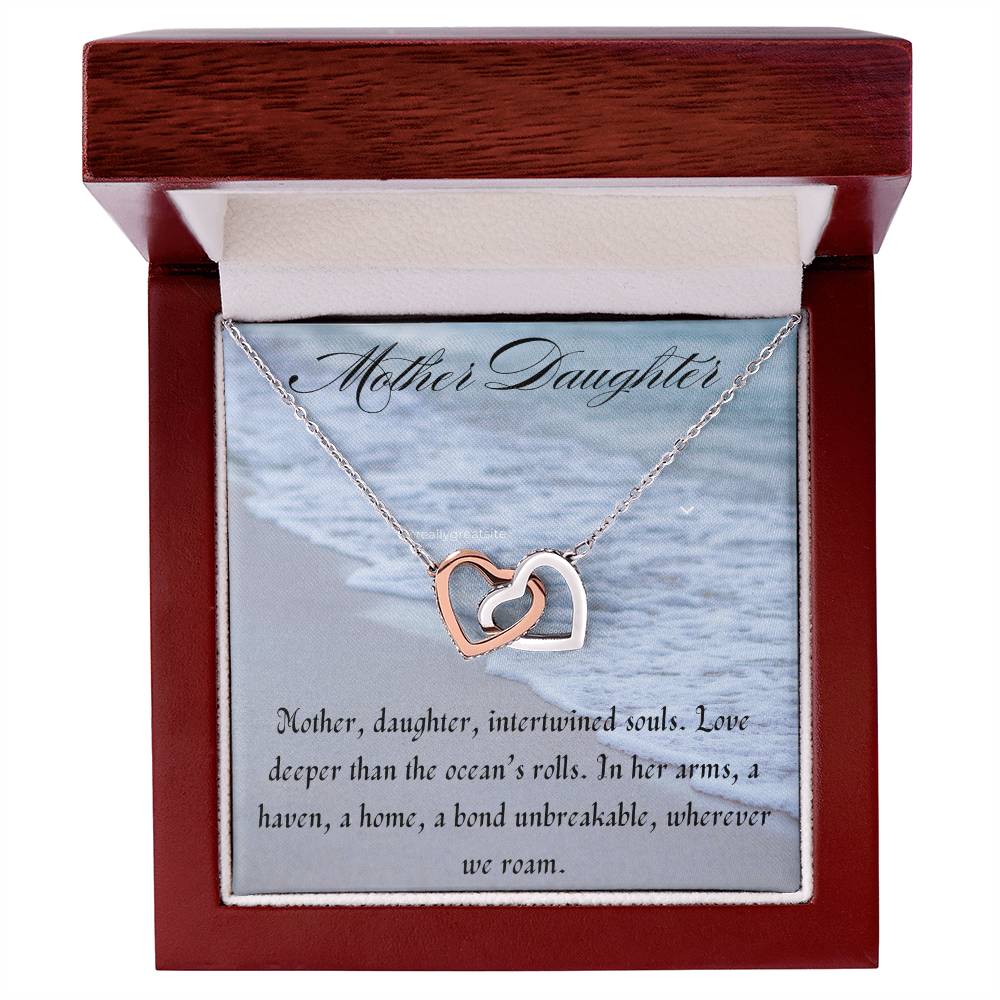 Mother, Daughter Interlocking Hearts Necklace Steele & Rose Gold