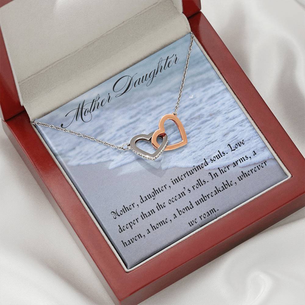 Mother, Daughter Interlocking Hearts Necklace Steele & Rose Gold Luxury Box