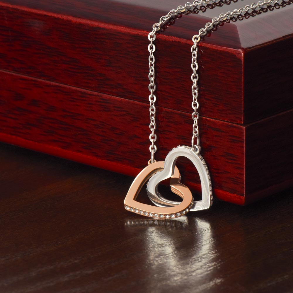 Mother, Daughter Interlocking Hearts Necklace Steele & Rose Gold Luxury Box