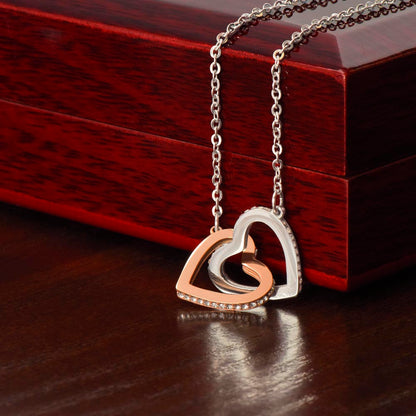 Mother, Daughter Interlocking Hearts Necklace Steele & Rose Gold Luxury Box