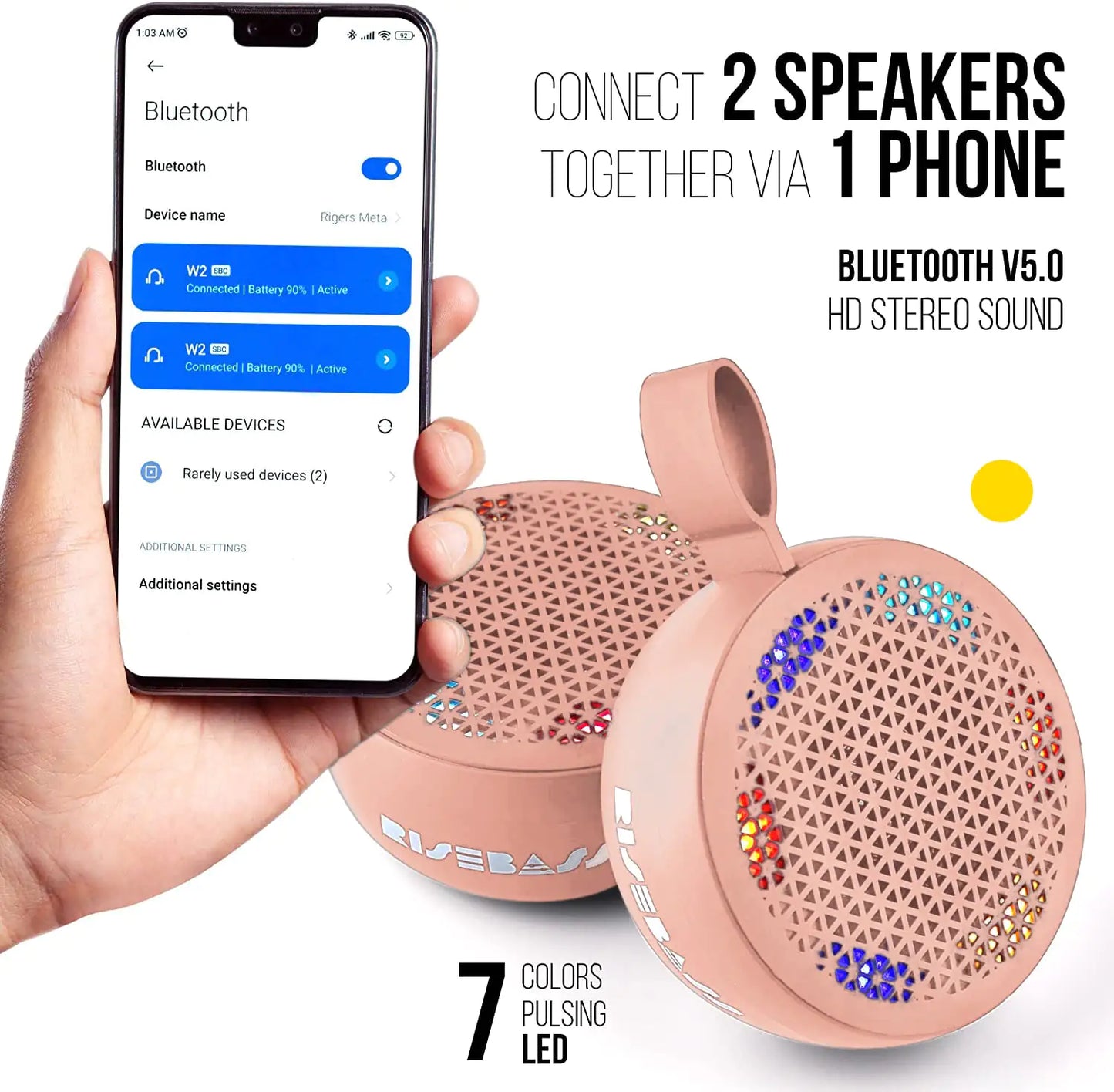 RISEBASS Water Resistant Bluetooth Shower Speaker, Connect to Phone w/Bluetooth