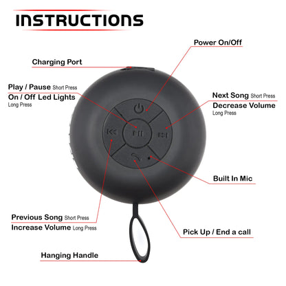 RISEBASS Water Resistant Bluetooth Shower Speaker, Instructions