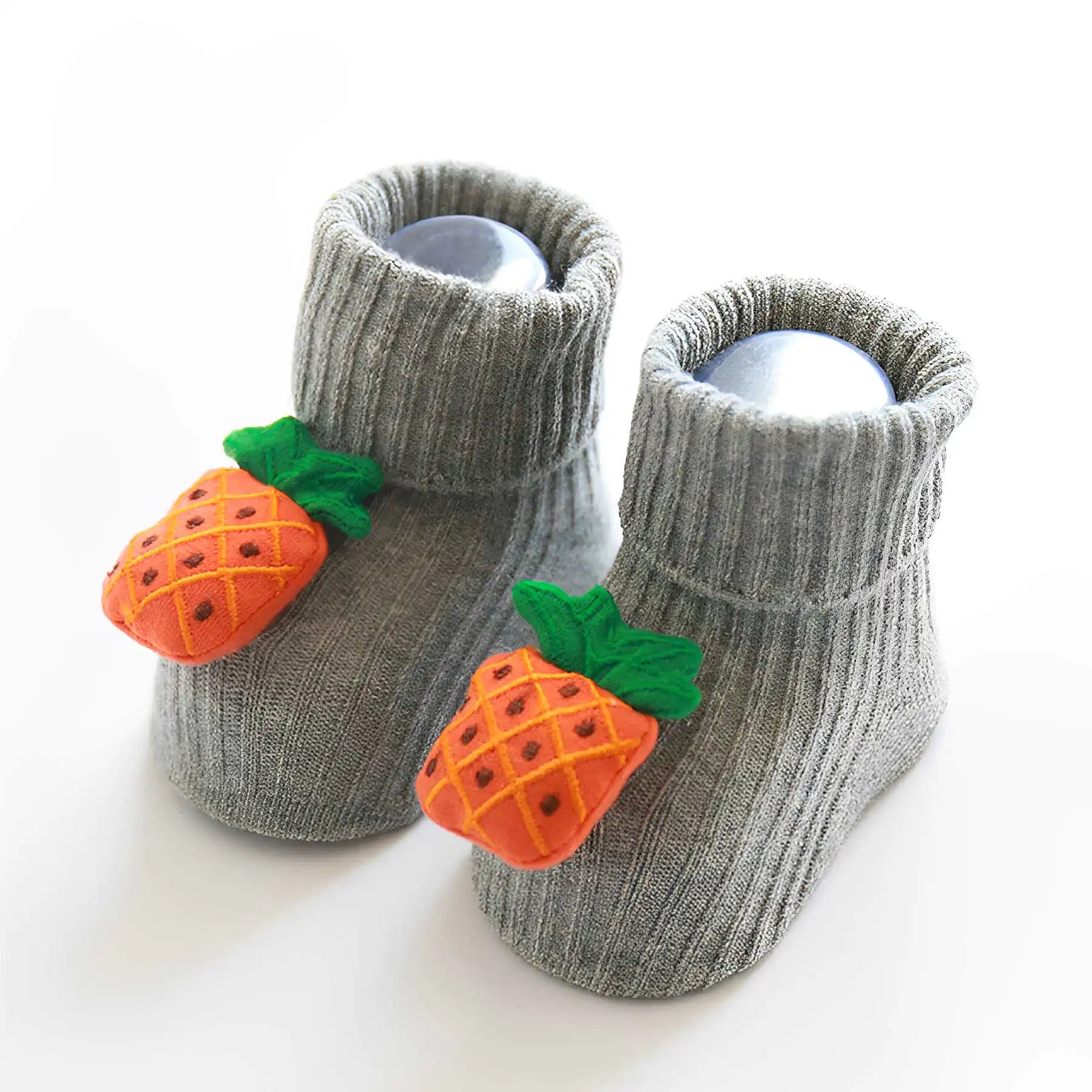 Cute Baby Socks Cartoon Gray Pineapple