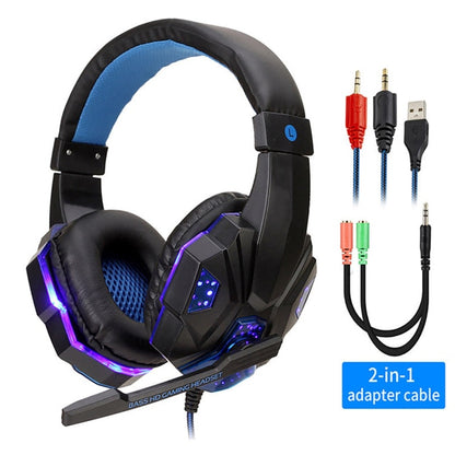 Gamer Glow Headset Black-Blue w/ Lights & Cables