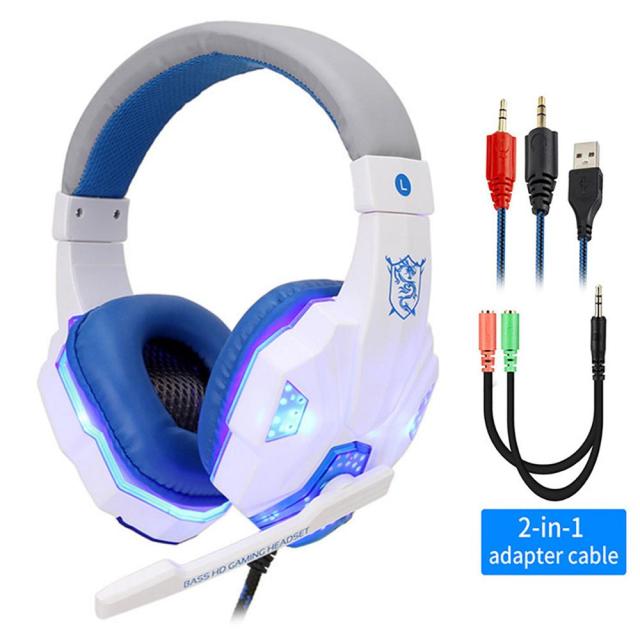 Gamer Glow Headset White-Blue w/ Lights & Cables