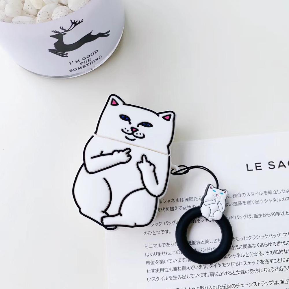 Cartoon Cat AirPods Case White