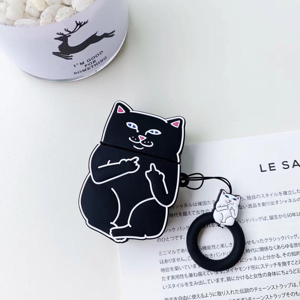 Cartoon Cat AirPods Case Black