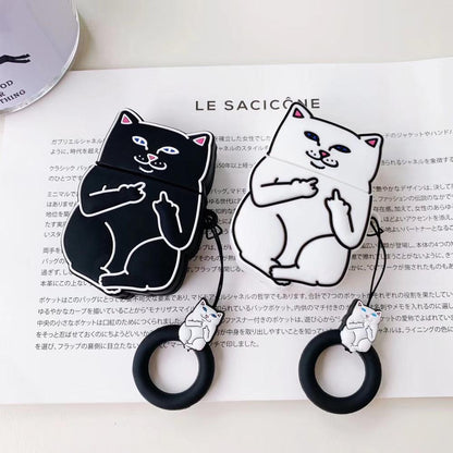 Cartoon Cat AirPods Case Black, White