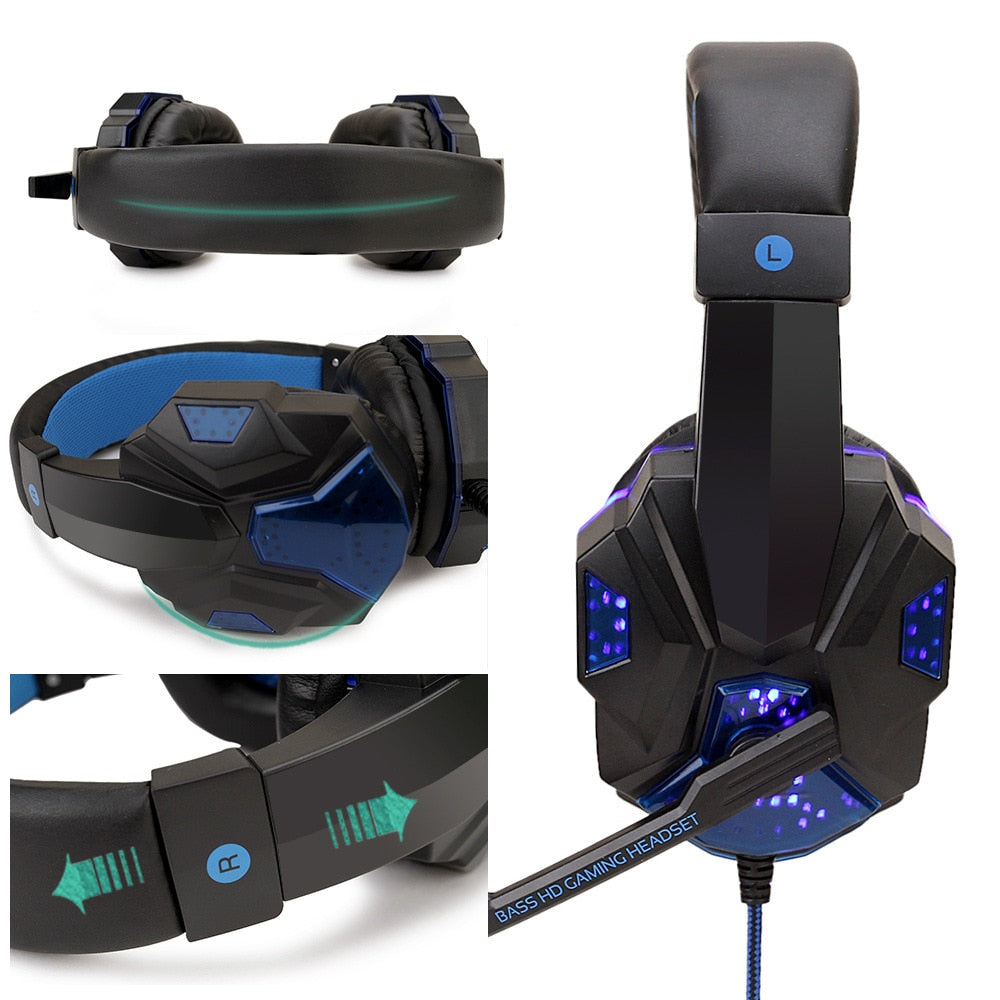 Gamer Glow Headset Black-Blue with & without LED Lights