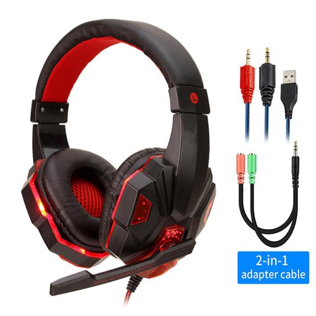 Gamer Glow Headset Black-Red w/ Lights & Cables