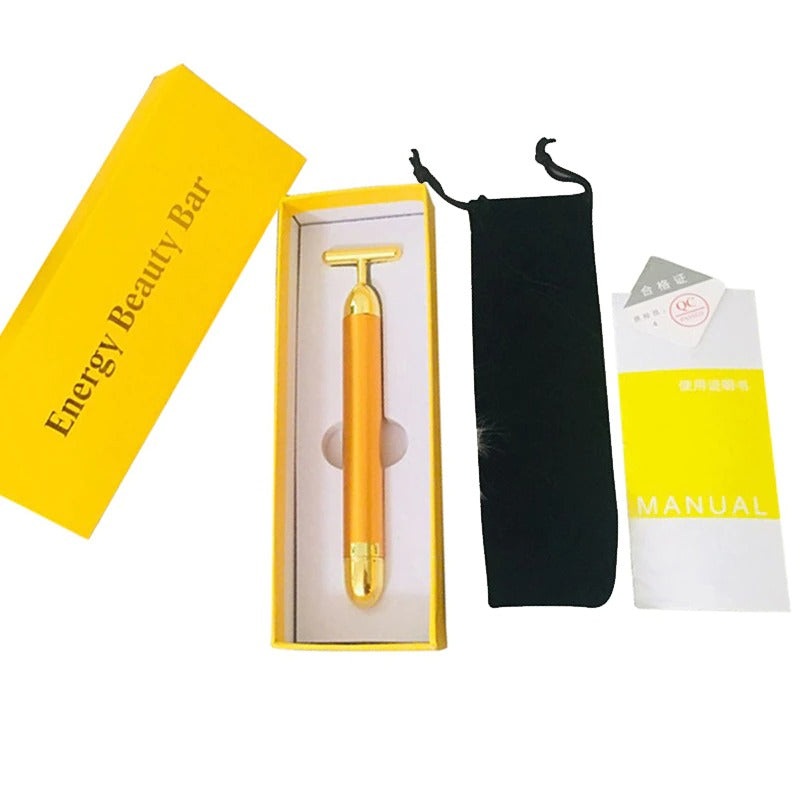 Gold Energize Face Roller With Black Bag & Yellow Box